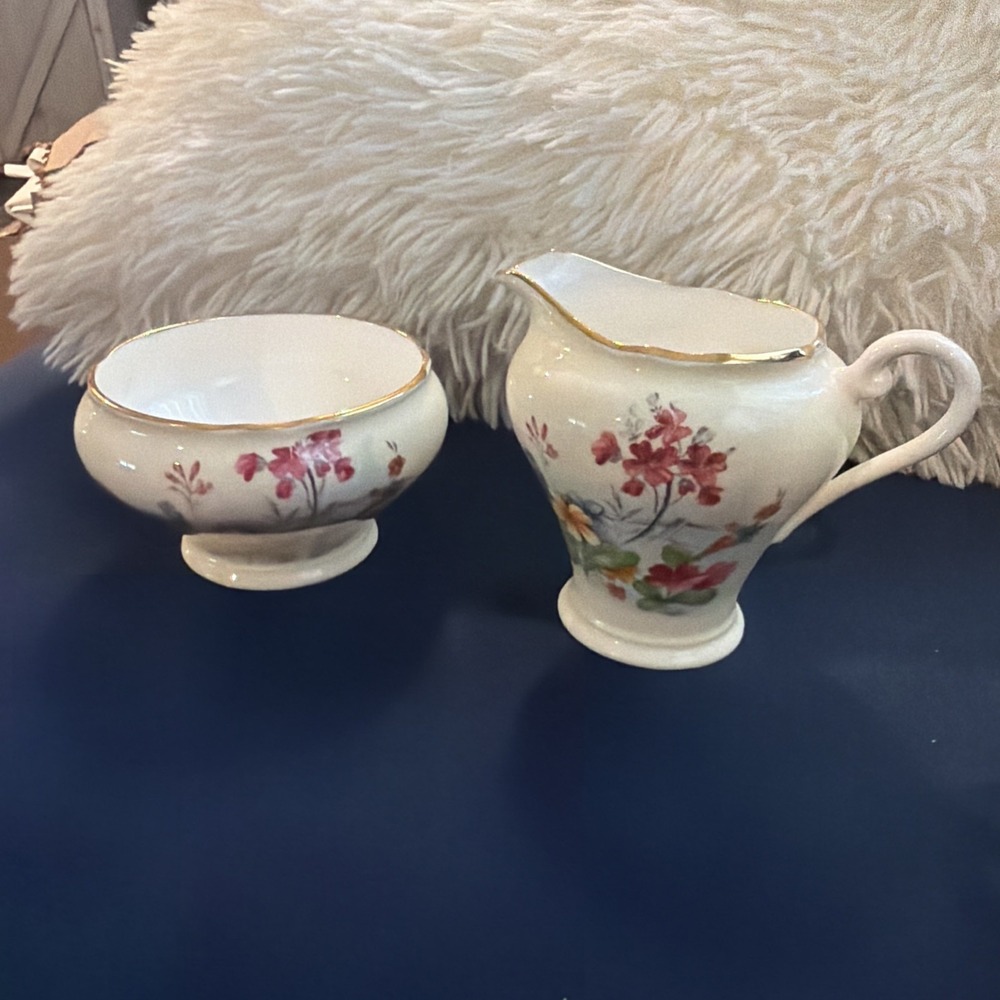 Vtg Aynsley England Fine Bone China Creamer Open Sugar Set Gold Gilt Trim